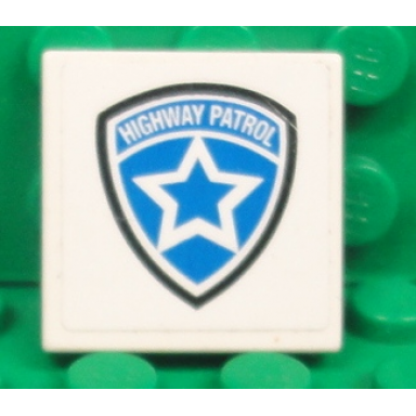 white tile 2 x 2 with highway patrol logo white star pattern sticker - set 8681