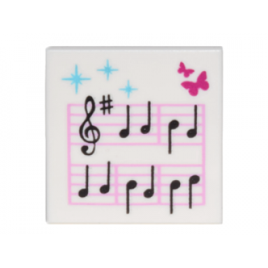 white tile 2 x 2 with music notes and butterflies pattern