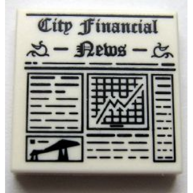 white tile 2 x 2 with newspaper city financial news pattern