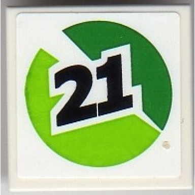 white tile 2 x 2 with black 21 on green and lime circle pattern model right side sticker - set 8899