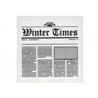 white tile 2 x 2 with newspaper winter times pattern sticker - set 10229