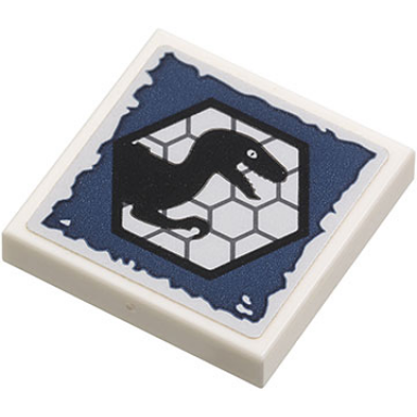 white tile 2 x 2 with black raptor dinosaur silhouette in hexagon on dark blue background pattern sticker - set 75920