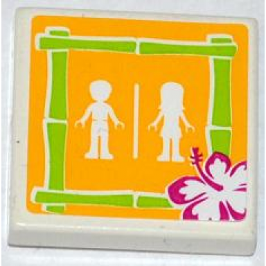 white tile 2 x 2 with flower and male and female friends minifigures silhouettes unisex restroom pattern sticker - set 41008