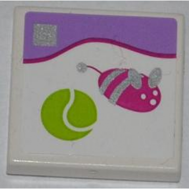 white tile 2 x 2 with lime tennis ball silver and dark pink toy mouse pattern sticker - set 41007