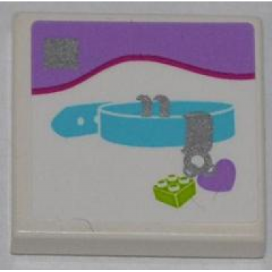 white tile 2 x 2 with dog collar with heart and 2 x 2 brick pattern sticker - set 41007
