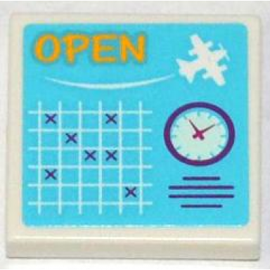 white tile 2 x 2 with open white seaplane schedule grid and clock pattern sticker - set 3063