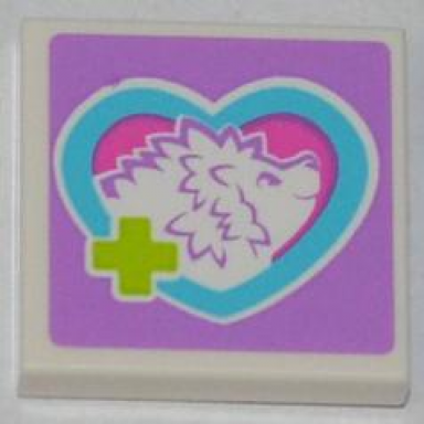 white tile 2 x 2 with lime cross and hedgehog in medium azure heart pattern sticker - set 3188