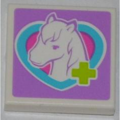white tile 2 x 2 with lime cross and horse head in medium azure heart pattern sticker - set 3188