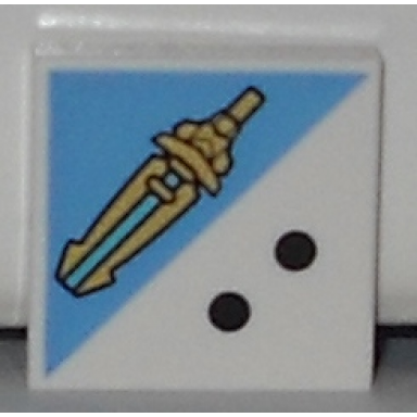 white tile 2 x 2 with 2 black dots and gold sword pattern
