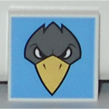 white tile 2 x 2 with bird raven head pattern