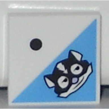 white tile 2 x 2 with 1 black dot and skunk head pattern