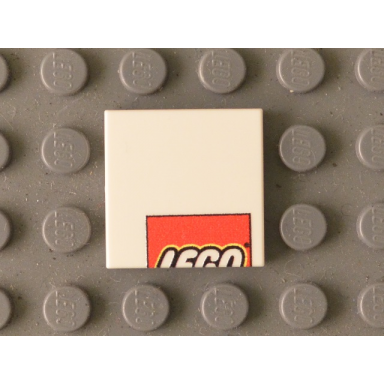 white tile 2 x 2 with lego logo upper half pattern