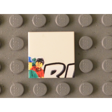 white tile 2 x 2 with minifigures and black rl upper half pattern