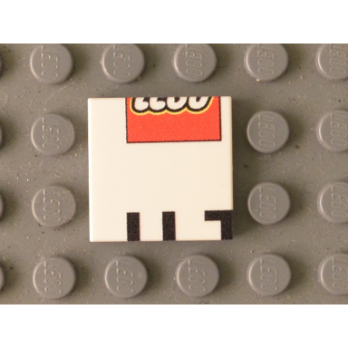 white tile 2 x 2 with lego logo lower half and ut upper half pattern