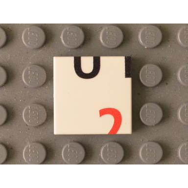 white tile 2 x 2 with black ut lower half and red 2 upper half pattern