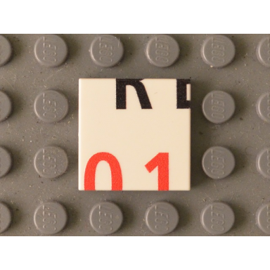 white tile 2 x 2 with black re lower half and red 01 upper half pattern