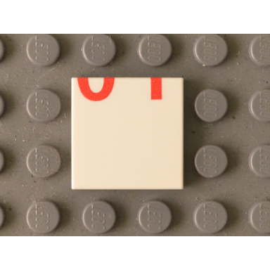 white tile 2 x 2 with red 01 lower half pattern