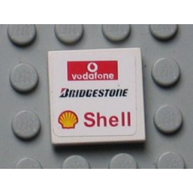 white tile 2 x 2 with vodafone wide bridgestone and shell logos pattern sticker - set 8654