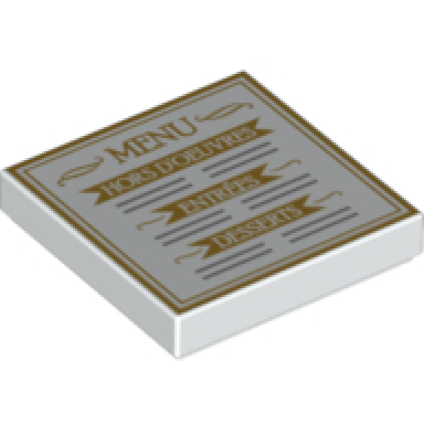 white tile 2 x 2 with gold menu and border hors doeuvres entrées and desserts pattern