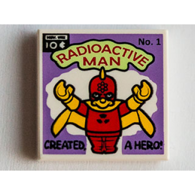 white tile 2 x 2 with radioactive man comic book cover pattern