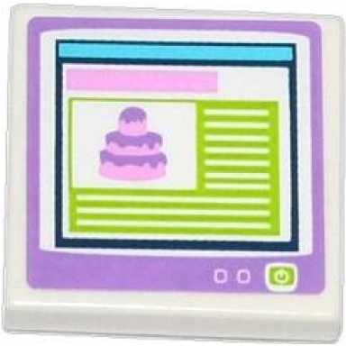 white tile 2 x 2 with cake on computer screen pattern sticker - set 41056