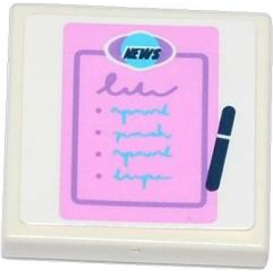 white tile 2 x 2 with news notepad and pen pattern sticker - set 41056