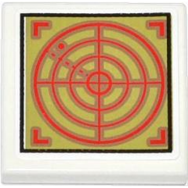white tile 2 x 2 with red radar screen on olive green background pattern sticker - set 79121