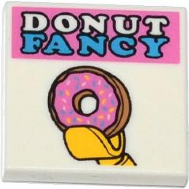 white tile 2 x 2 with donut fancy and donut doughnut in minifigure hand pattern