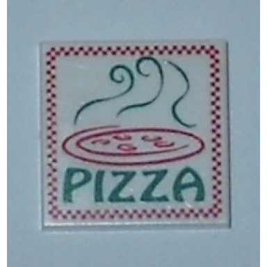 white tile 2 x 2 with red and green pizza takeout box pattern
