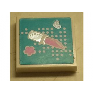 white tile 2 x 2 with heart lipstick and flower pattern sticker - set 3187
