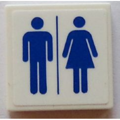 white tile 2 x 2 with blue man and woman silhouettes unisex restroom pattern sticker - set 60073