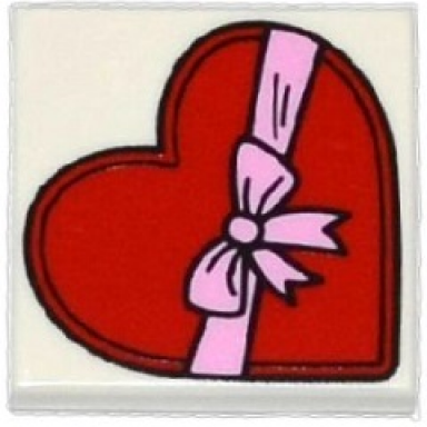 white tile 2 x 2 with red heart present gift box with bright pink ribbon with bow pattern