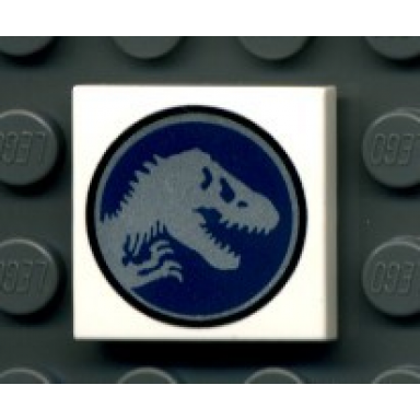 white tile 2 x 2 with jurassic world logo pattern