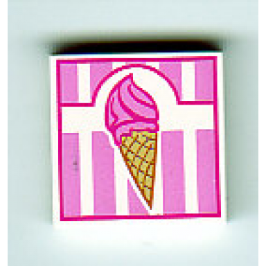 white tile 2 x 2 with ice cream cone on pink and white pattern