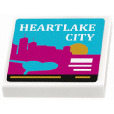 white tile 2 x 2 with heartlake city and skyline pattern sticker - set 41106