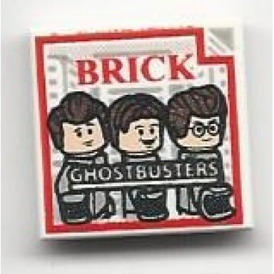 white tile 2 x 2 with brick and ghostbusters pattern