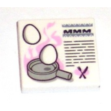 white tile 2 x 2 with mmm eggs and frying pan pattern