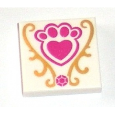 white tile 2 x 2 with magenta jewel and paw print with heart and gold decorations pattern