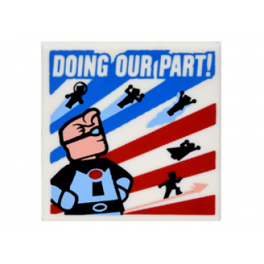 white tile 2 x 2 with doing our part! superheroes pattern