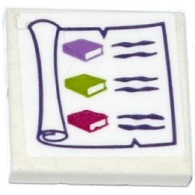 white tile 2 x 2 with scroll with 3 books pattern sticker - set 41176