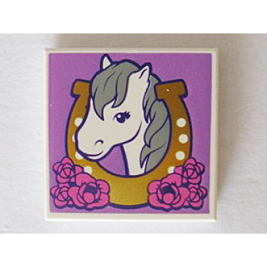 white tile 2 x 2 with horse head facing left in horseshoe and flowers pattern