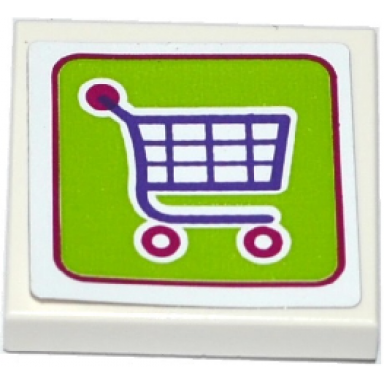 white tile 2 x 2 with shopping cart trolley on lime background pattern sticker - set 41118