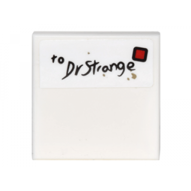 white tile 2 x 2 with envelope with handwritten to dr strange dirt spots and red stamp square pattern sticker - set 76060
