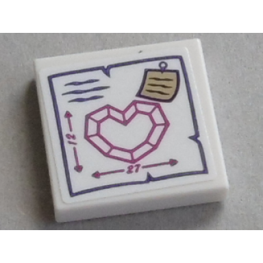 white tile 2 x 2 with magenta heart with dimensions pattern sticker - set 41177