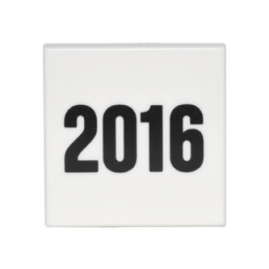 white tile 2 x 2 with black 2016 pattern