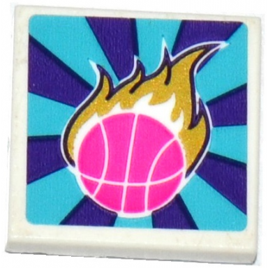 white tile 2 x 2 with dark pink basketball and gold flames pattern sticker - set 41127