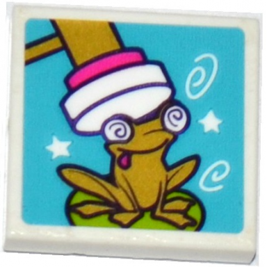 white tile 2 x 2 with frog and mallet pattern sticker - set 41127