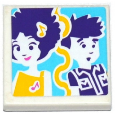 white tile 2 x 2 with friends worried male smiling female and music notes pattern sticker - set 41130