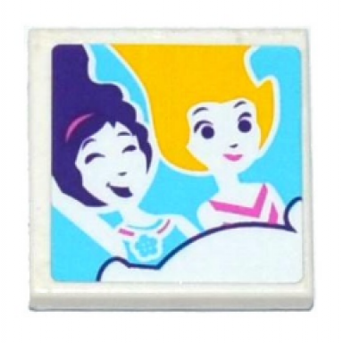 white tile 2 x 2 with friends female figures in roller coaster wagon photo pattern sticker - set 41130