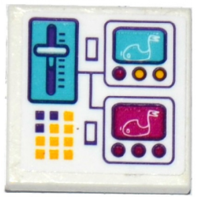 white tile 2 x 2 with bumper cars on screen lever switches and buttons pattern sticker - set 41133